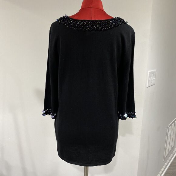 Quacker Factory black tunic sweater sequins embellishment neck and cuff size S - Picture 5 of 9